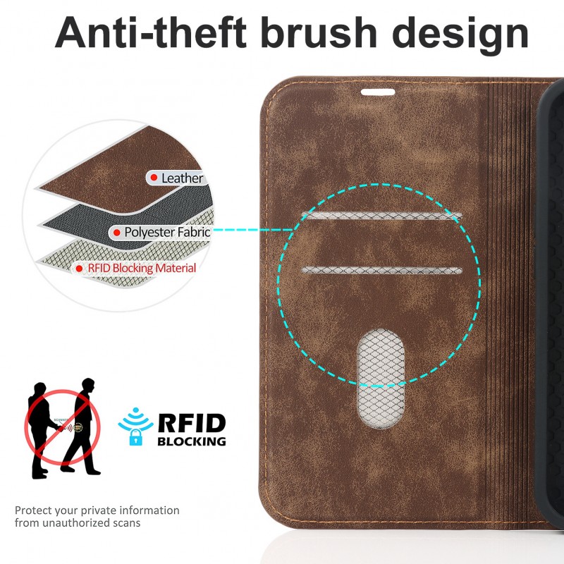 Flip Leather Case with MagSafe, Magnetic Wireless Charging, Card Slot